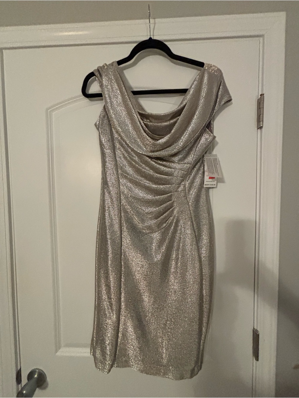 Alex Evenings Silver One-Shoulder Draped Sheath Dress